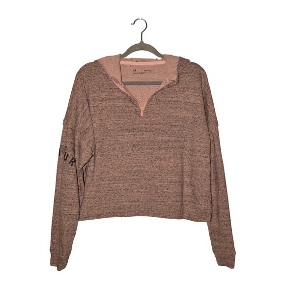 UNDER ARMOUR $59 Pink Heather Rival Terry 1/2 Zip Cropped Hoodie Loose Medium‎ - Picture 1 of 4
